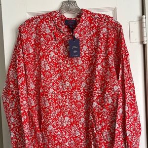 Orange floral J. Crew Liberty fabric long-sleeve blouse, size 24